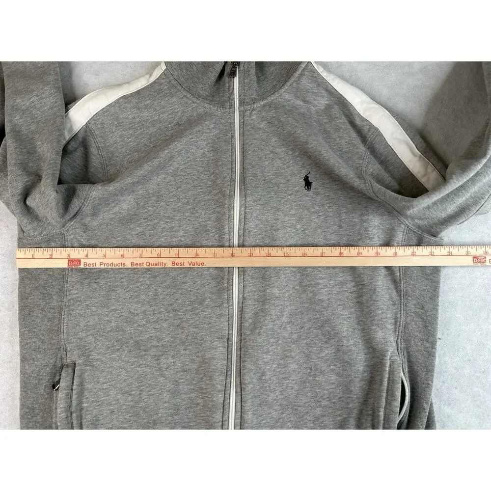 Polo Ralph Lauren Jacket Men's XL Grey Performance Full Zip Track Stripe Pony